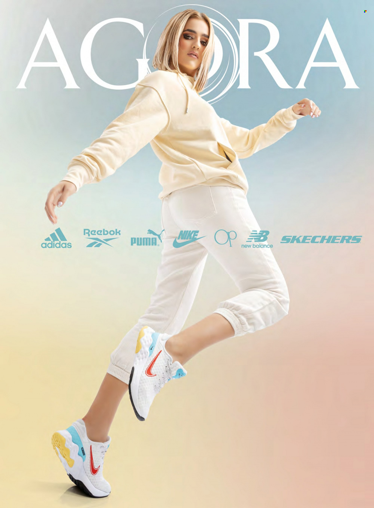 Folleto actual Agora - Ventas - Adidas, Puma, Reebok, New Balance, Nike, Skechers. Página 1.
