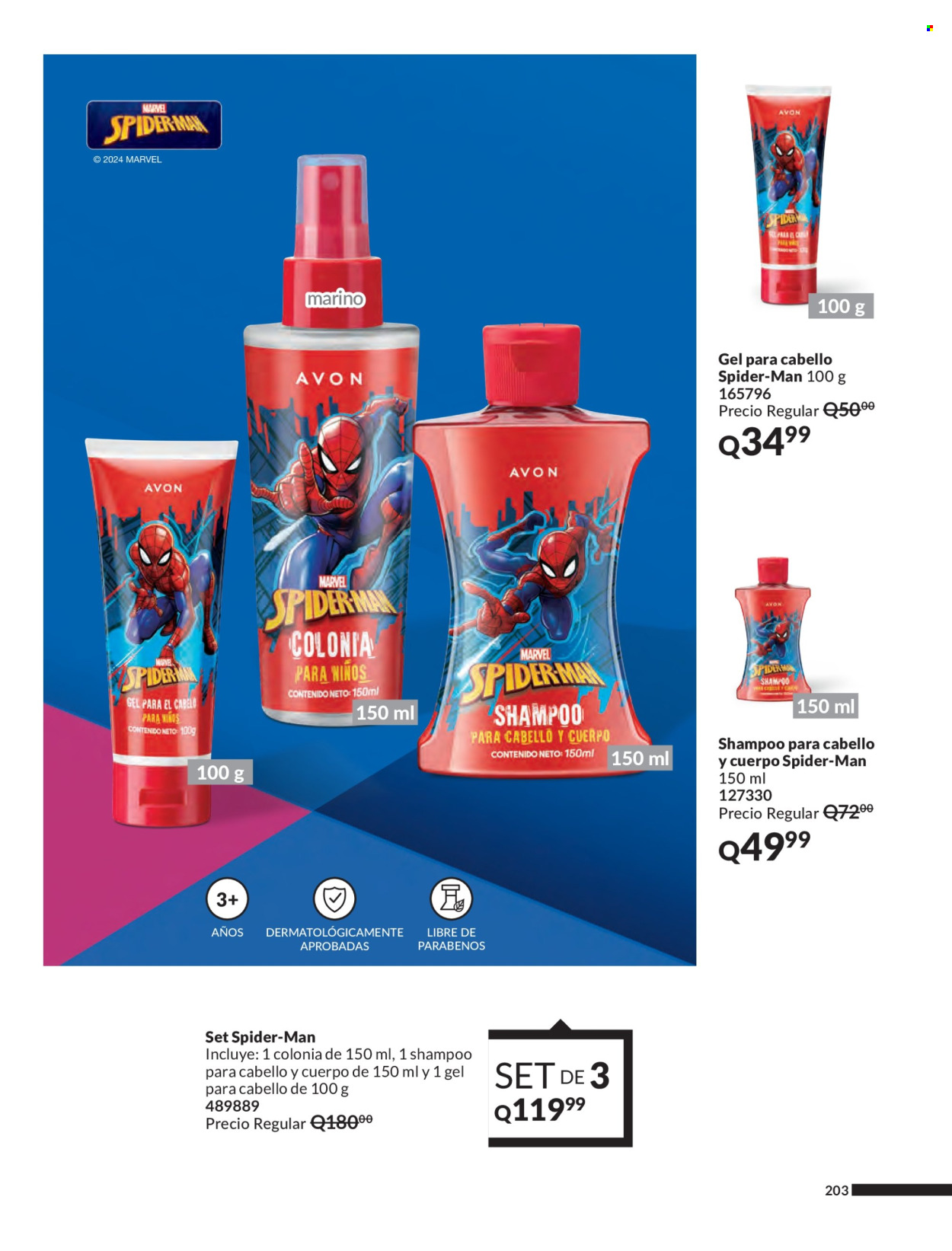 thumbnail - Folleto actual Avon - 5.4.2024 - 13.5.2024 - Ventas - Marvel, Spiderman, champú, gel fijador, shampoo. Página 203.